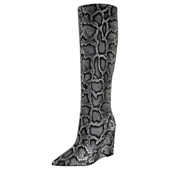 Michael Kors Isra Snake Embossed Leather Womens Wedge Knee High Boots Size 5.5M - Picture 3 of 14